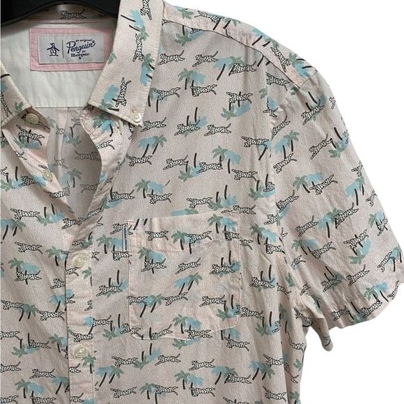 Original Penguin Animal Jungle Button Up Shirt Men's Size L Pink Preppy Summer - Picture 7 of 16